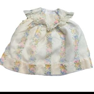 Vintage Handmade‎ Pastel Yellow Floral Infant Girl Dress size 12 mos fully lined